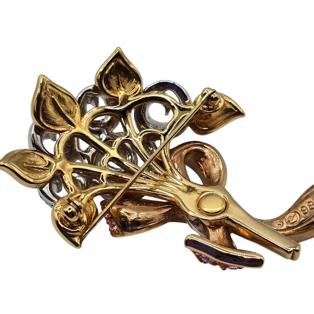 Swarovski Crystal Brooch Flower Bouquet Pink Cancer Awareness Compassion 98 Sign - Picture 12 of 13